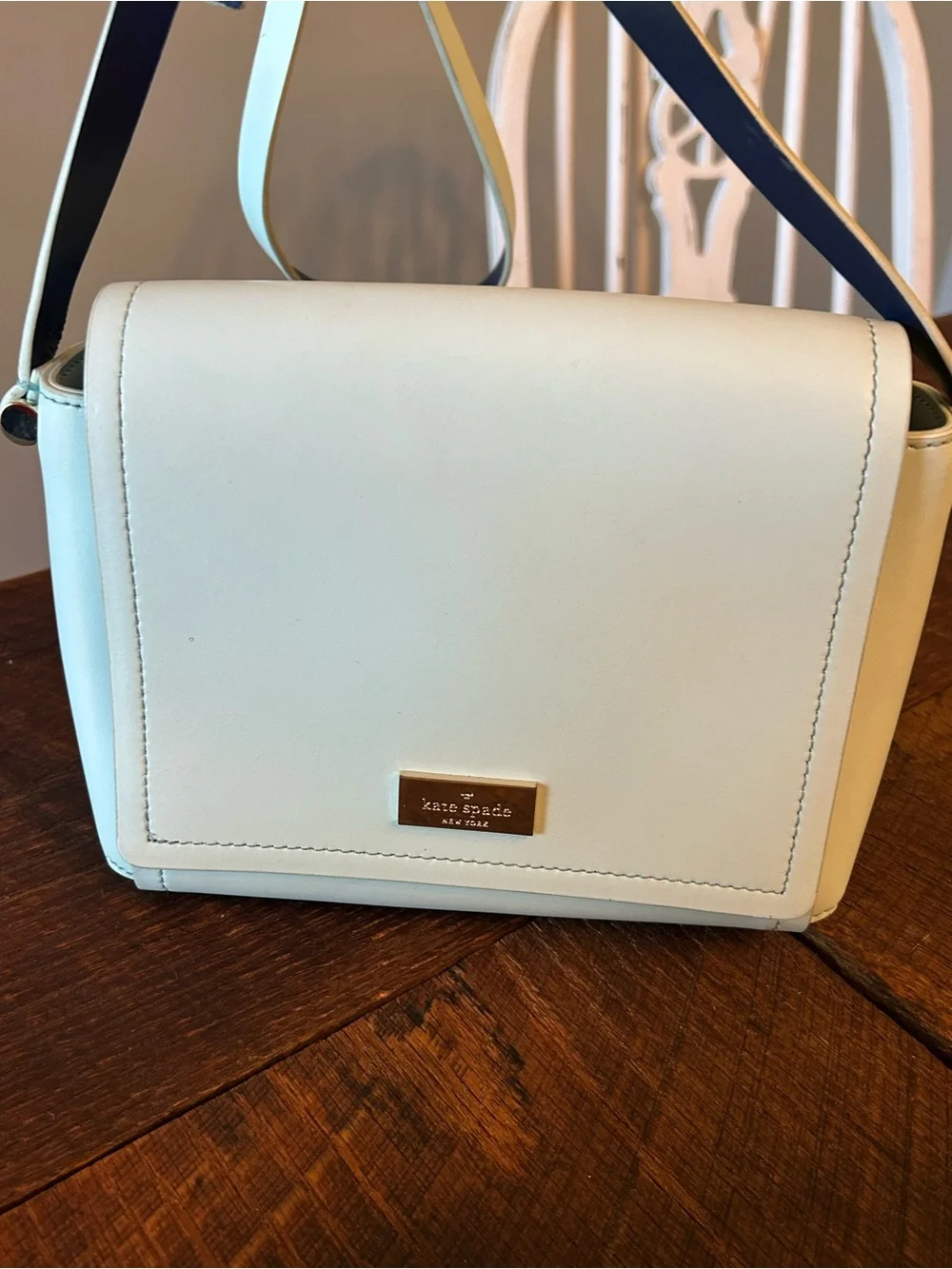 Kate Spade Leather Crossbody with Gold Logo Plate - mint green